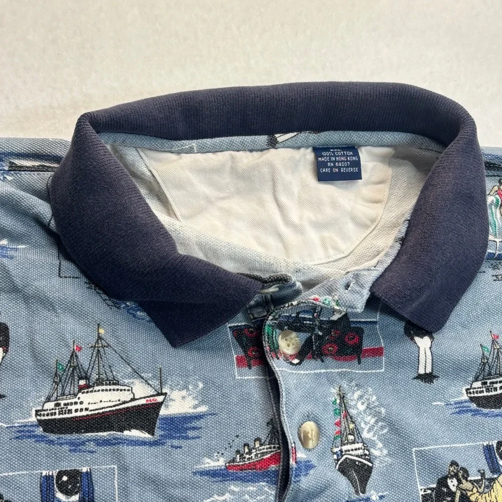 VTG 80s Ralph Lauren‎ Polo Shirt Blue Cruise Ship Nautical Sailing Yacht XXL